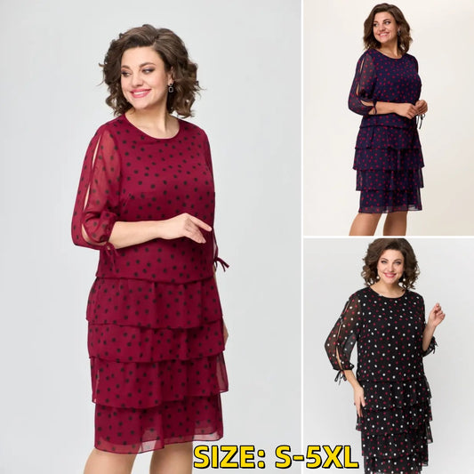 💕【S-5XL】💃Vestido de lunares de lujo con una silueta ligera confeccionado en gasa cómoda.