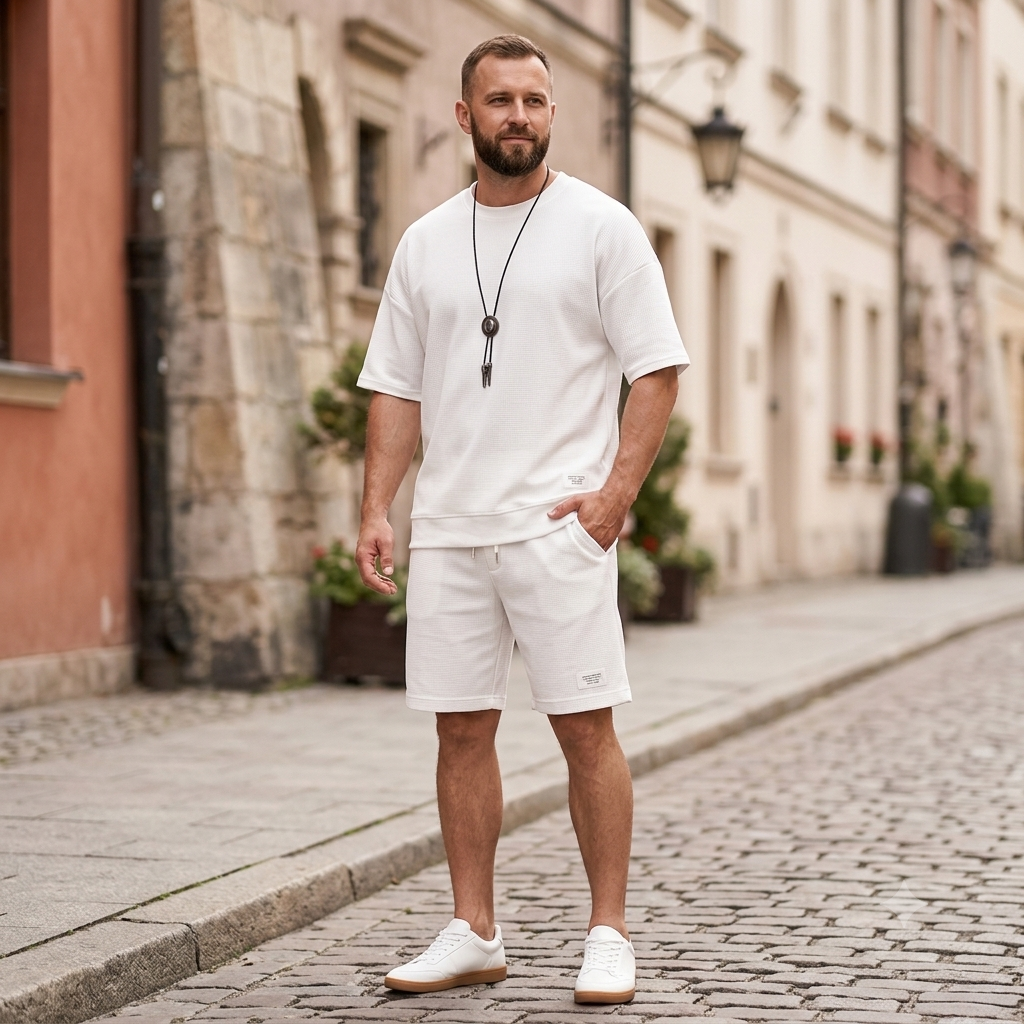 🔥😎【Nowość!✨】【Koszulka + spodenki】Męski, oddychający zestaw sportowy, stylowy i swobodny, idealny na lato.