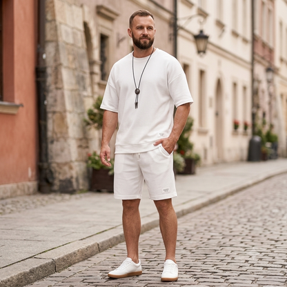 🔥😎【Nowość!✨】【Koszulka + spodenki】Męski, oddychający zestaw sportowy, stylowy i swobodny, idealny na lato.