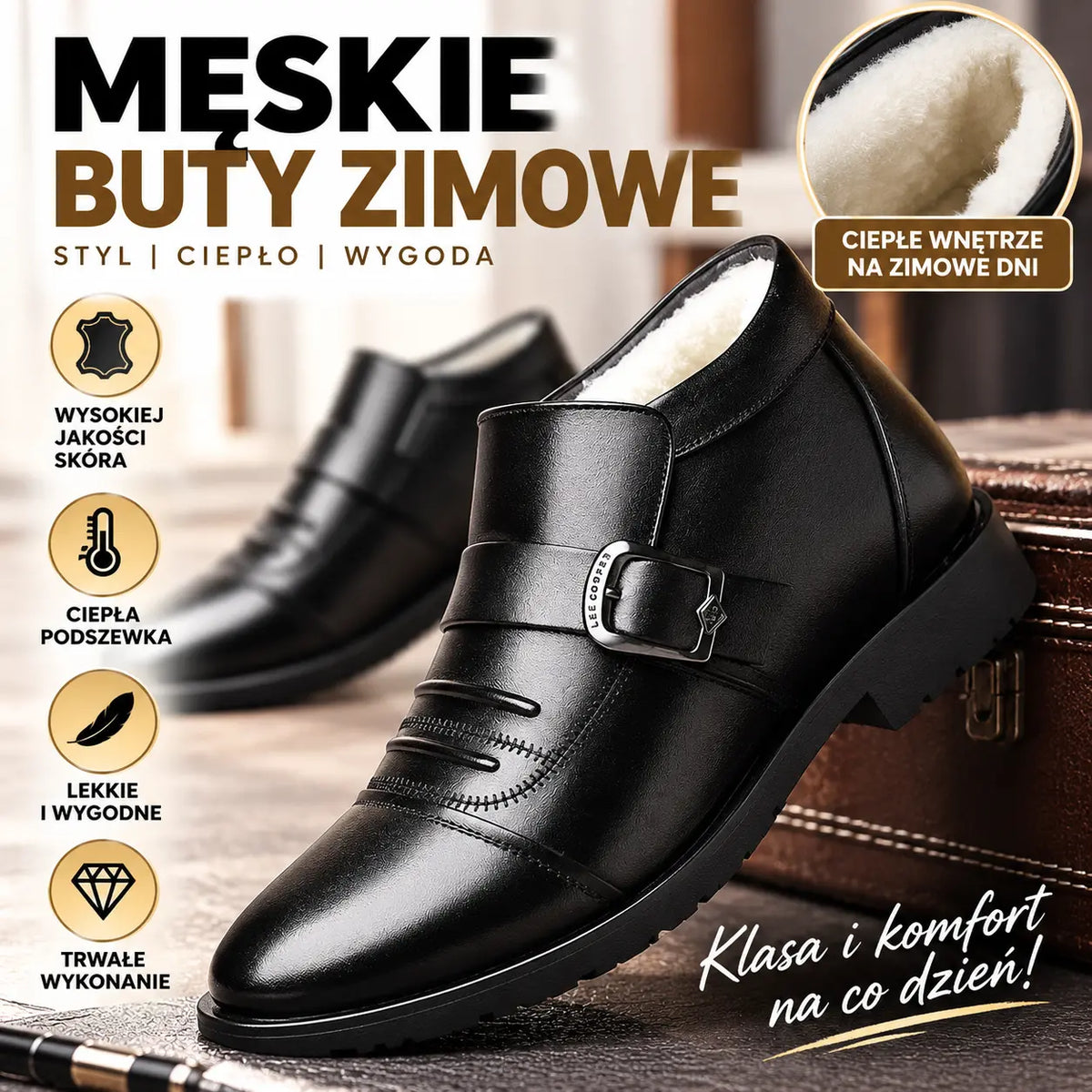 ✨📢【Nowa kolekcja jesień-zima】🔥⛄ Wysokiej jakości, ciepłe i stylowe męskie buty skórzane z wyściółką welurową
