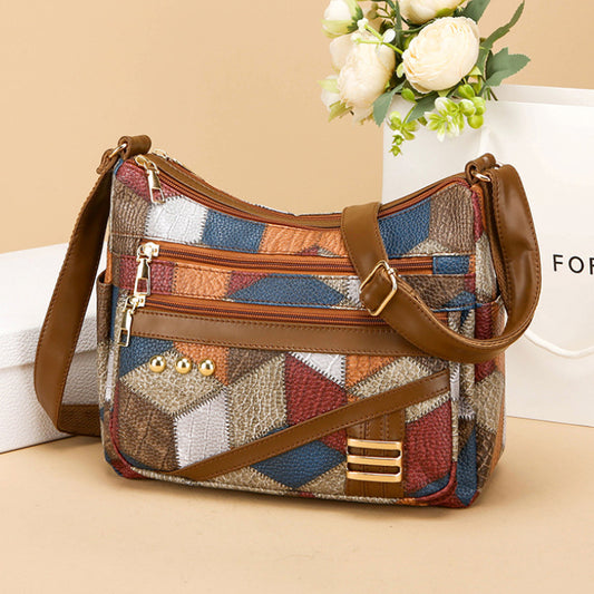 👜Bolso de hombro versátil de gran capacidad a cuadros tridimensional con bloques de color de cuero suave de PU a la moda para mujer