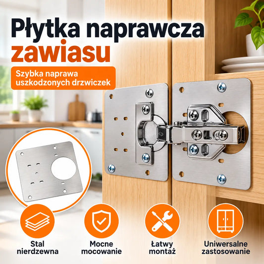 1 zestaw 109zł 🚪 Zestaw 10 sztuk (wkręty w komplecie) – płytka naprawcza ze stali nierdzewnej (zawiasy nie wchodzą w skład zestawu)