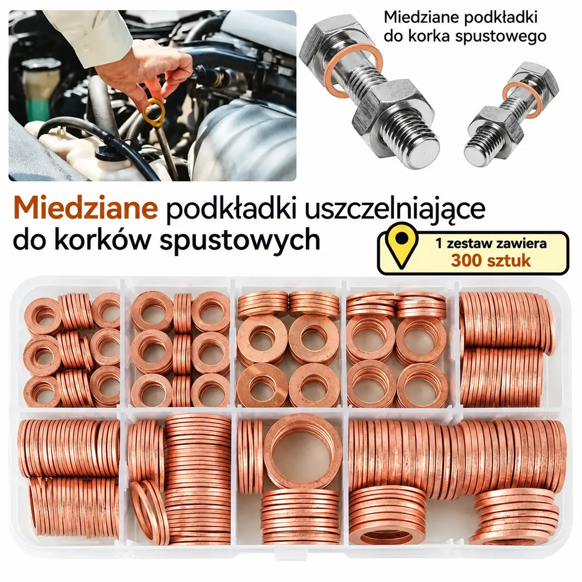 🔥📌【100 sztuk】Zestaw podkładek miedzianych / uszczelek typu O-ring oraz korków spustu oleju