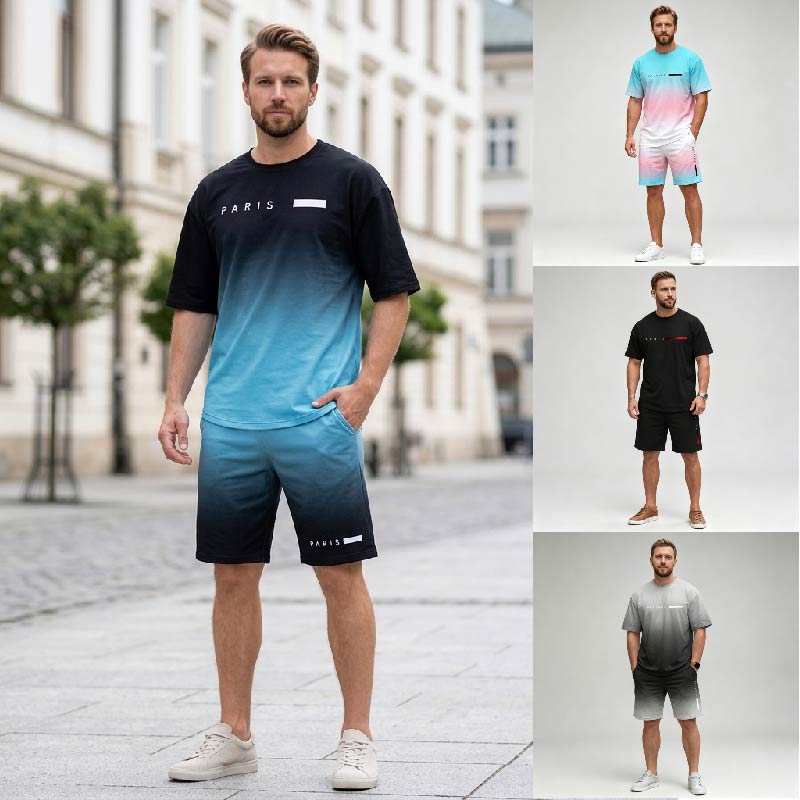 ✨【S-3XL】Męski 2-częściowy letni zestaw sportowy – wygodna koszulka z krótkim rękawem i spodenki na co dzień i do domu