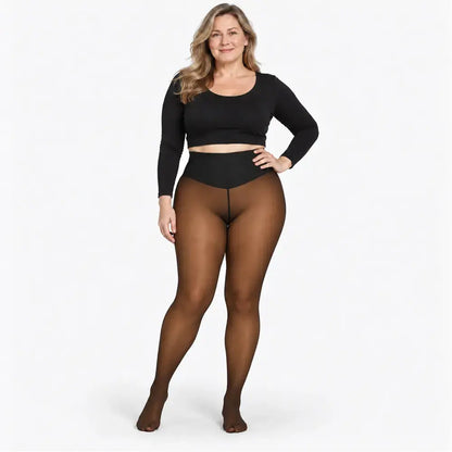 ✨【XS-3XL / 4 kolory】 Legginsy z wełnianą podszewką i efektem przezroczystości; model z pojedynczym szwem z przodu i z tyłu, półprzezroczyste legginsy stanowiące warstwę bazową.