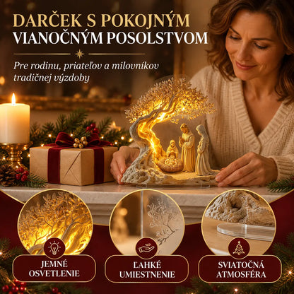 ✨🕯️Stolová dekorácia s motívom Narodenia Pána a stromom života – jemné svetlo pre sviatočnú atmosféru.