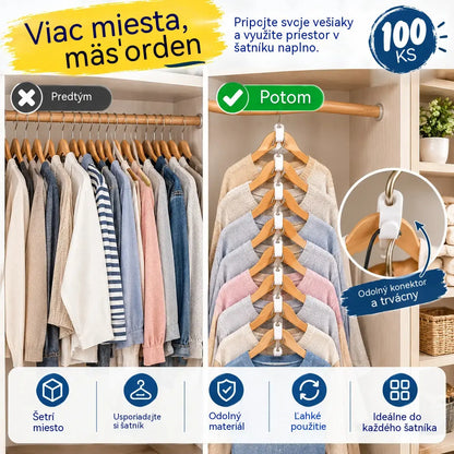 👕✨【Balenie 100 kusov】Spojky na vešiaky šetriace miesto: Zdvojnásobte úložný priestor vo svojom šatníku; pevné a odolné.