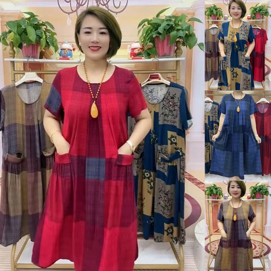👗【39% zniżki przez ograniczony czas】❤️【50-100 kg】2025 karirana putna haljina, ležerna modna udobna haljina za mamu