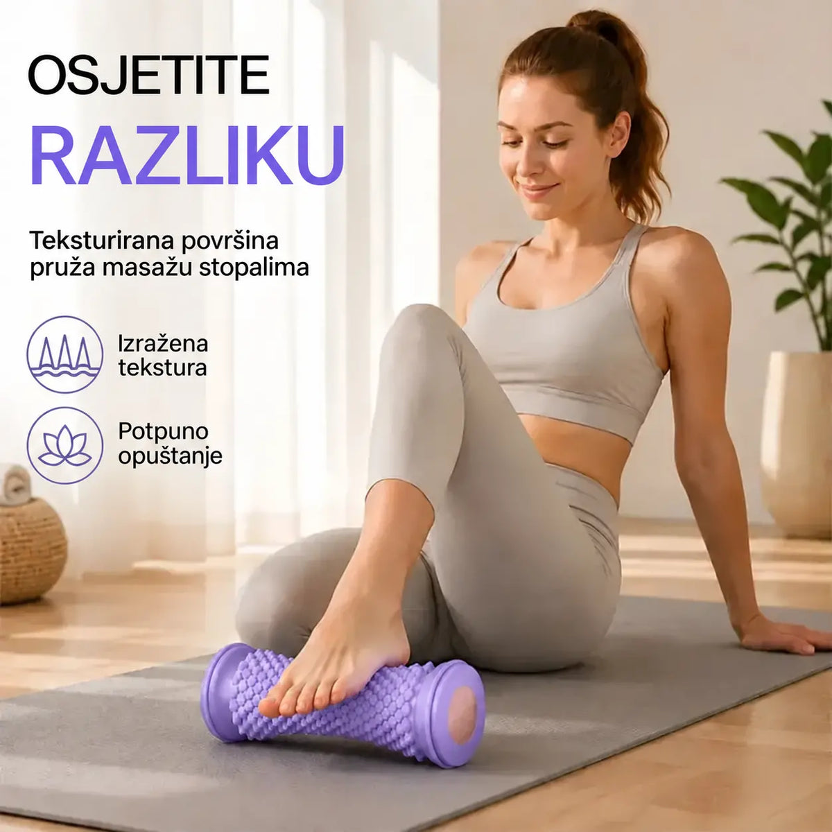 🦶 TPE masažni valjak za stopala — teksturirana površina za opuštanje umornih stopala i stimulaciju refleksnih točaka.