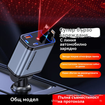 ⚡50% отстъпка✨ Ултрабързо зарядно за кола: Два прибиращи се USB-C порта със Starlight околна светлина и интелигентна защита 🚗💫