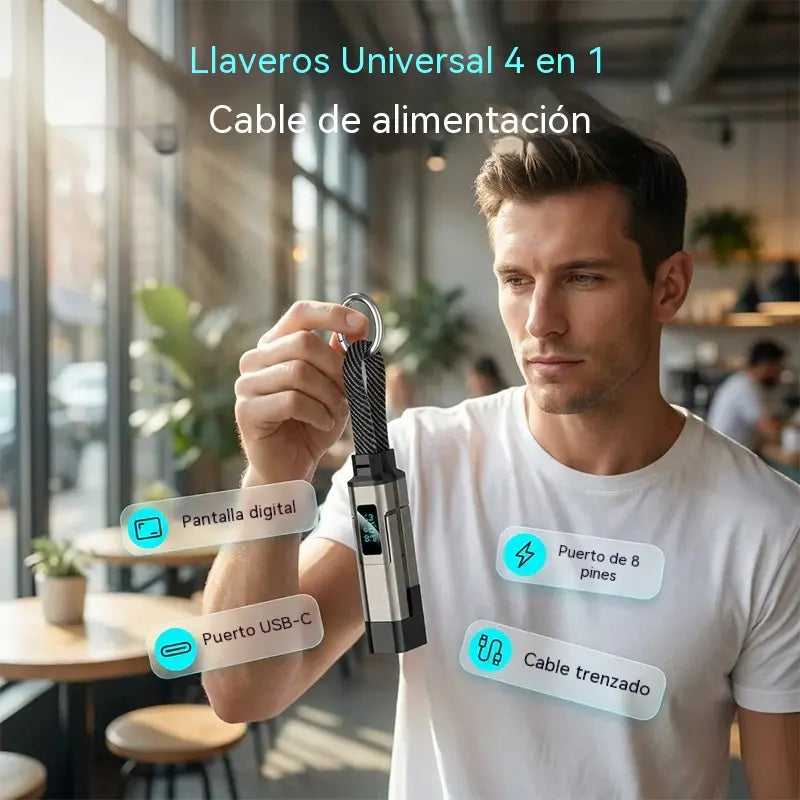 🔥PROMOCIÓN ESPECIAL 50% DE DESCUENTO🔥 Cable de carga con llavero y pantalla digital 4 en 1