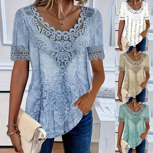 💕🌷【Wyprzedaż wiosenna🔥】【S-6XL】Nowa modna, wygodna i przewiewna elegancka koronkowa koszulka casualowa dla kobiet