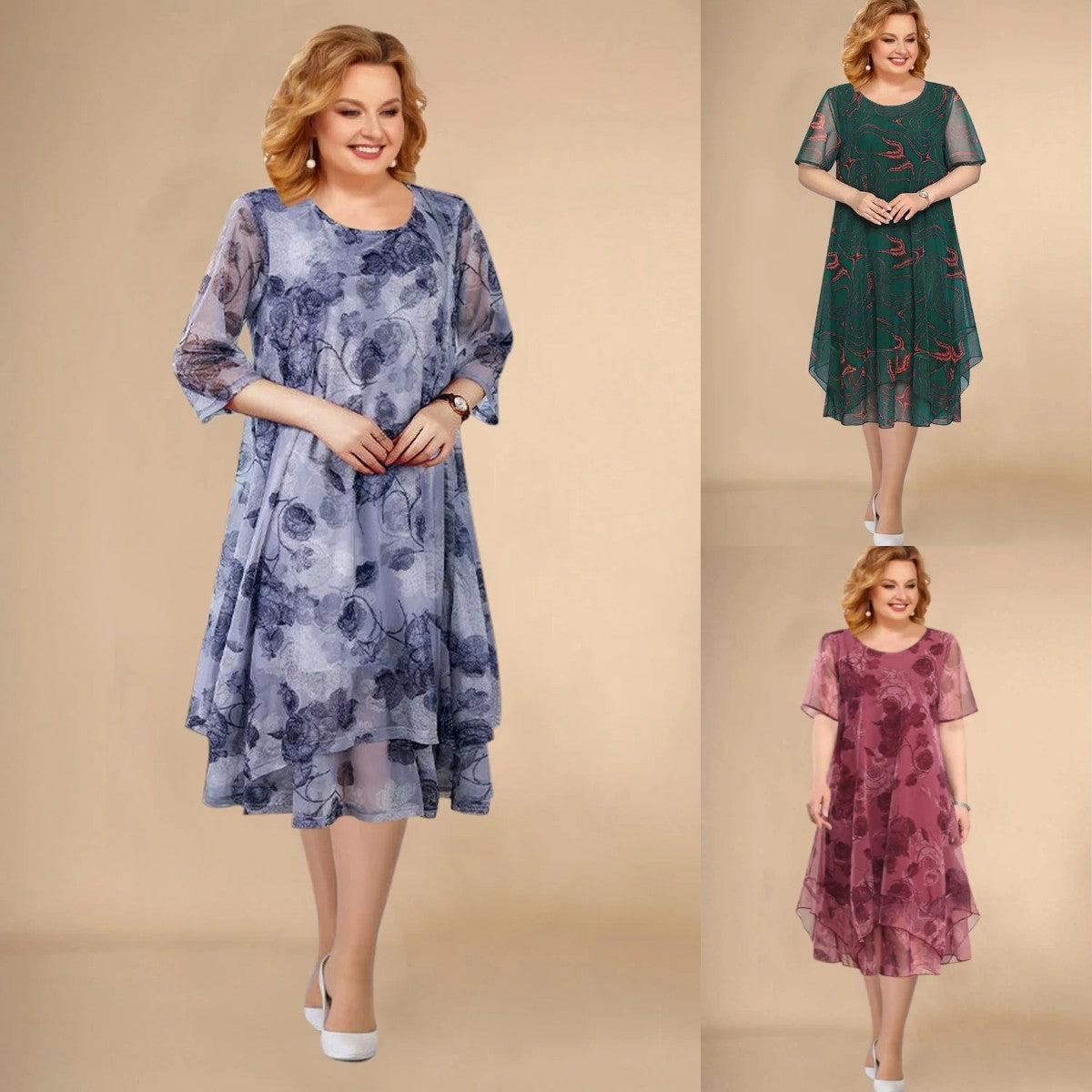 🌺【L-5XL】Krótka sukienka midi w kwiaty z krótkim rękawem