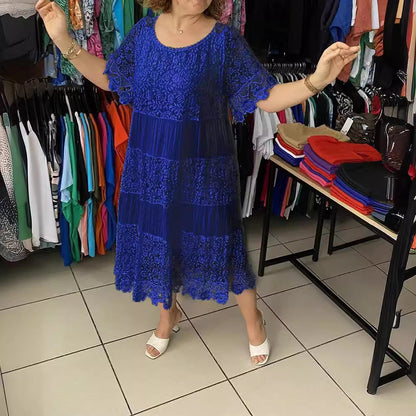 🔥【50% DE DESCUENTO】✨✨✨【S-5XL】Nuevo vestido 2026 con mangas cortas, escote redondo y encaje.