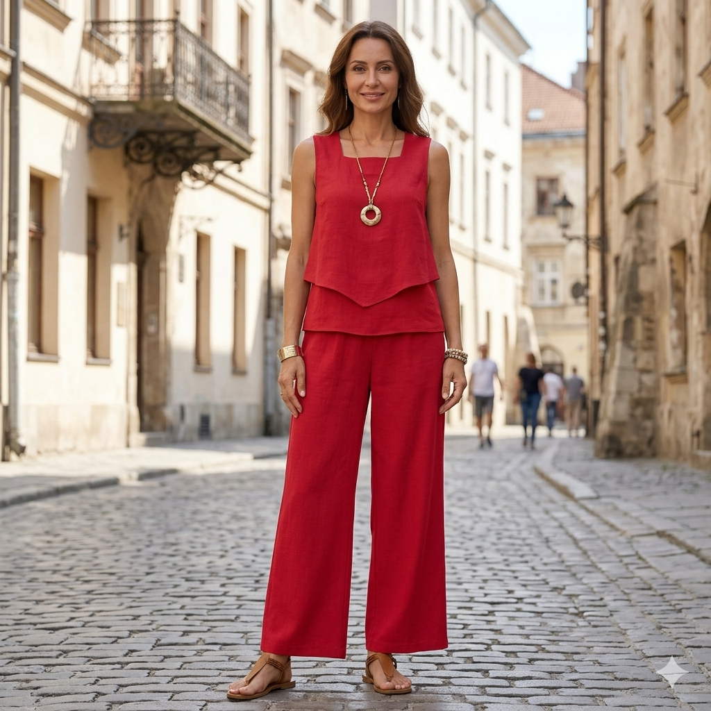 🌸【Kamizelka bez rękawów + spodnie z szerokimi nogawkami】Nowy zestaw modowy – świeży, elegancki i super wygodny✨