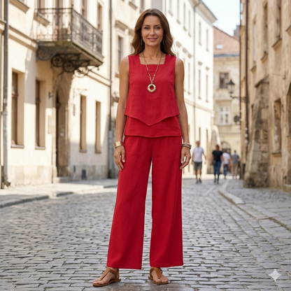 🌸【Kamizelka bez rękawów + spodnie z szerokimi nogawkami】Nowy zestaw modowy – świeży, elegancki i super wygodny✨