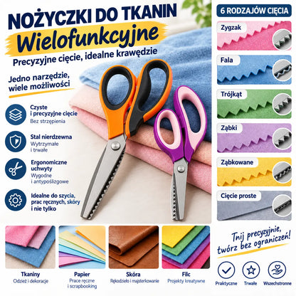 ✂️ Wielofunkcyjne nożyce krawieckie z ostrzem ząbkowanym — odpowiednie do tkanin, papieru i prac rękodzielniczych 🧵