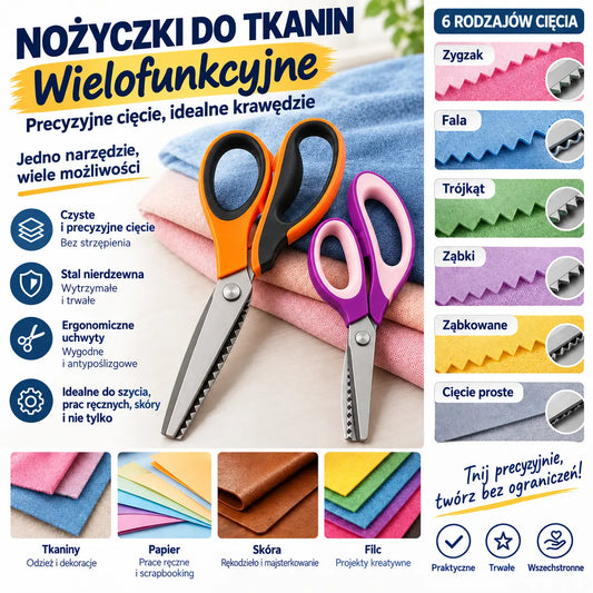 ✂️ Wielofunkcyjne nożyce krawieckie z ostrzem ząbkowanym — odpowiednie do tkanin, papieru i prac rękodzielniczych 🧵