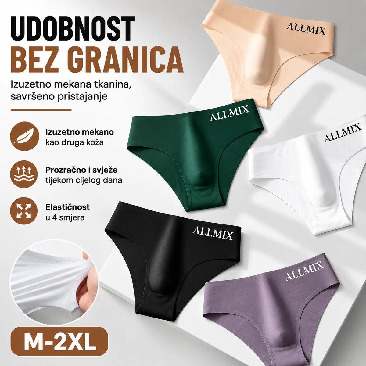 【Pakiranje od 5 komada】 【M-2XL】Nove muške bešavne gaćice niskog struka od ledeno svile - 【50-90 kg】