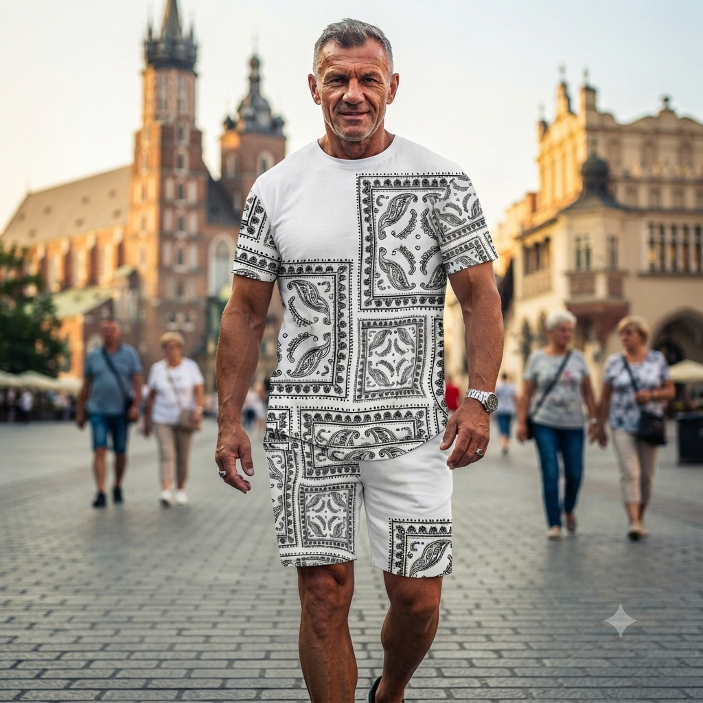 【Płatność przy odbiorze】Dwuczęściowy letni komplet sportowy dla mężczyzn – wygodna koszulka z krótkim rękawem i spodenki, stylowy i prosty