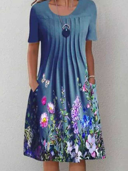 😍【Zniżka ograniczona czasowo】【S-3XL】🦋2026 Wiosna i Lato Nowa Moda Damska Sukienka Z Okrągłym Dekoltem Nadrukowana