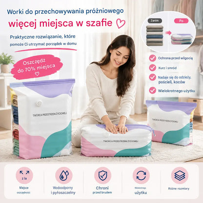 👕📦【5 sztuk za 129 zł】Worki kompresyjne do przechowywania odzieży – nie wymagają odkurzacza, wzmocniona konstrukcja.