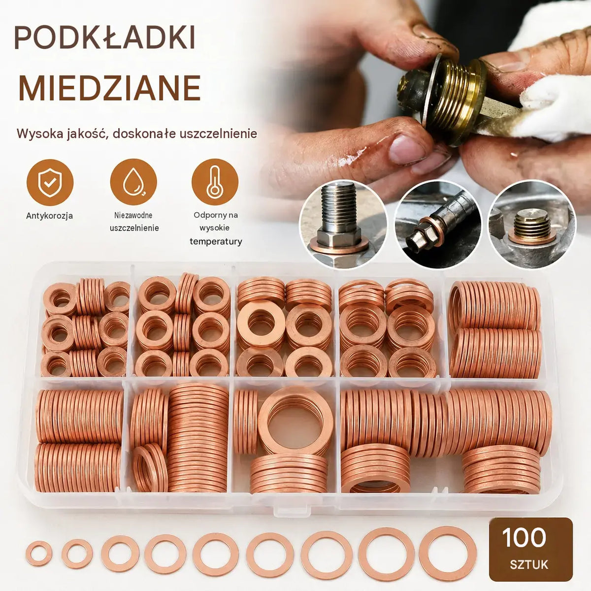 🔥📌【100 sztuk】Zestaw podkładek miedzianych / uszczelek typu O-ring oraz korków spustu oleju