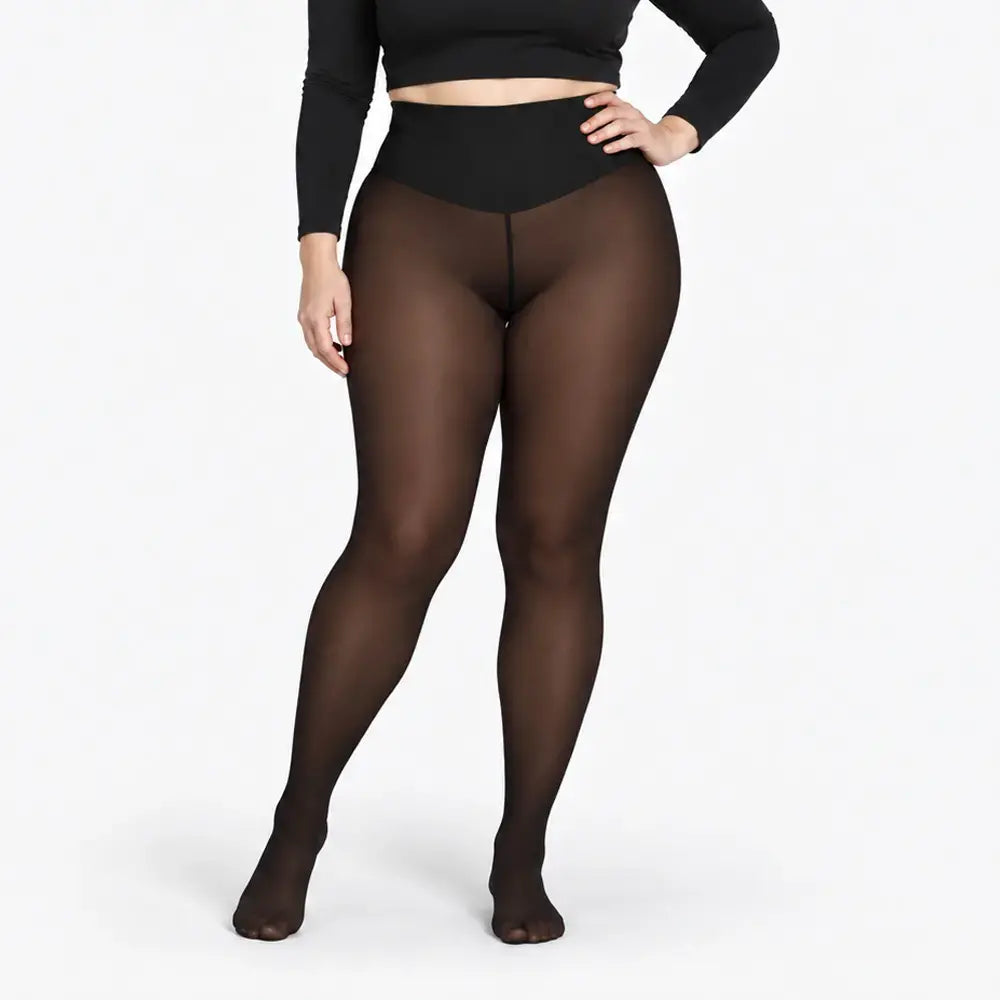 ✨【XS-3XL / 4 kolory】 Legginsy z wełnianą podszewką i efektem przezroczystości; model z pojedynczym szwem z przodu i z tyłu, półprzezroczyste legginsy stanowiące warstwę bazową.