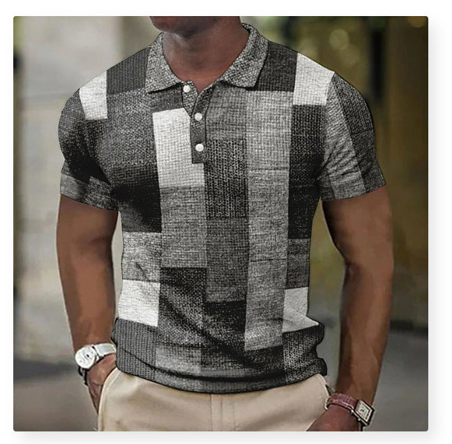 💥【Нови горещи продажби】👕【S-5XL】Мъжка ежедневна поло тениска с геометричен мотив 2026