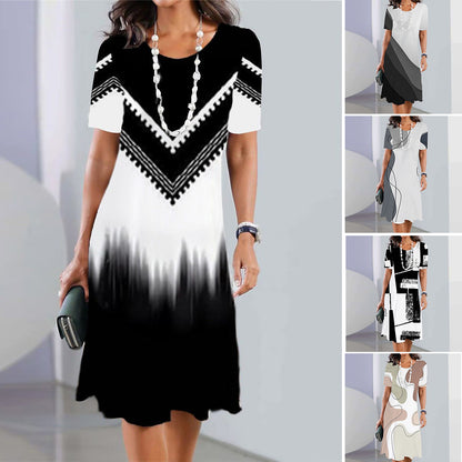 🌷🏆Nowe produkty w gorącej wyprzedaży🌷👗【XS-5XL】2025seksowna sukienka z okrągłym dekoltem i nadrukiem dla kobiet