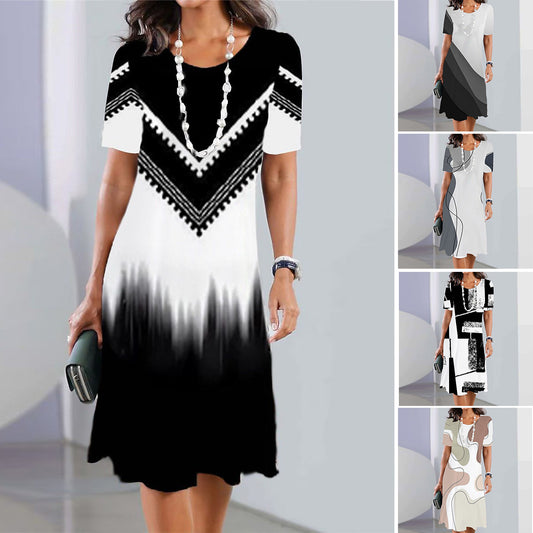 🌷🏆Nowe produkty w gorącej wyprzedaży🌷👗【XS-5XL】2025seksowna sukienka z okrągłym dekoltem i nadrukiem dla kobiet