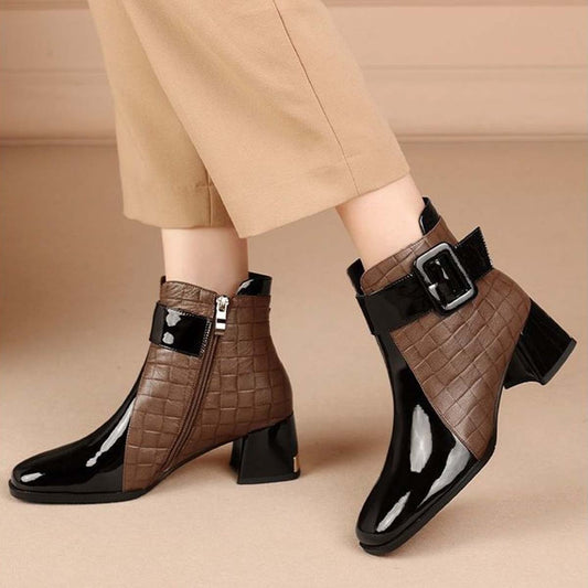 Venta caliente en progreso🌀2025 nuevas botas Martin de punta redonda de estilo coreano de invierno para mujer, botas cortas de tacón bajo