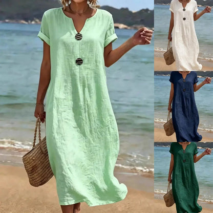 👗Ljetna haljina od lana i pamuka | Široki kroj, laska figuri, lagana i prozračna, elegantna i udobna za nošenje cijeli dan 【S-3XL】