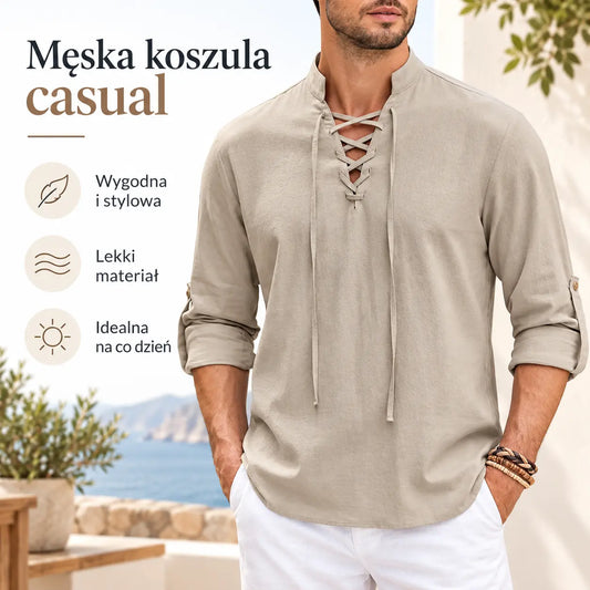 🌹【S-4XL】Męskie koszule z bawełny i lnu – luźne i przewiewne