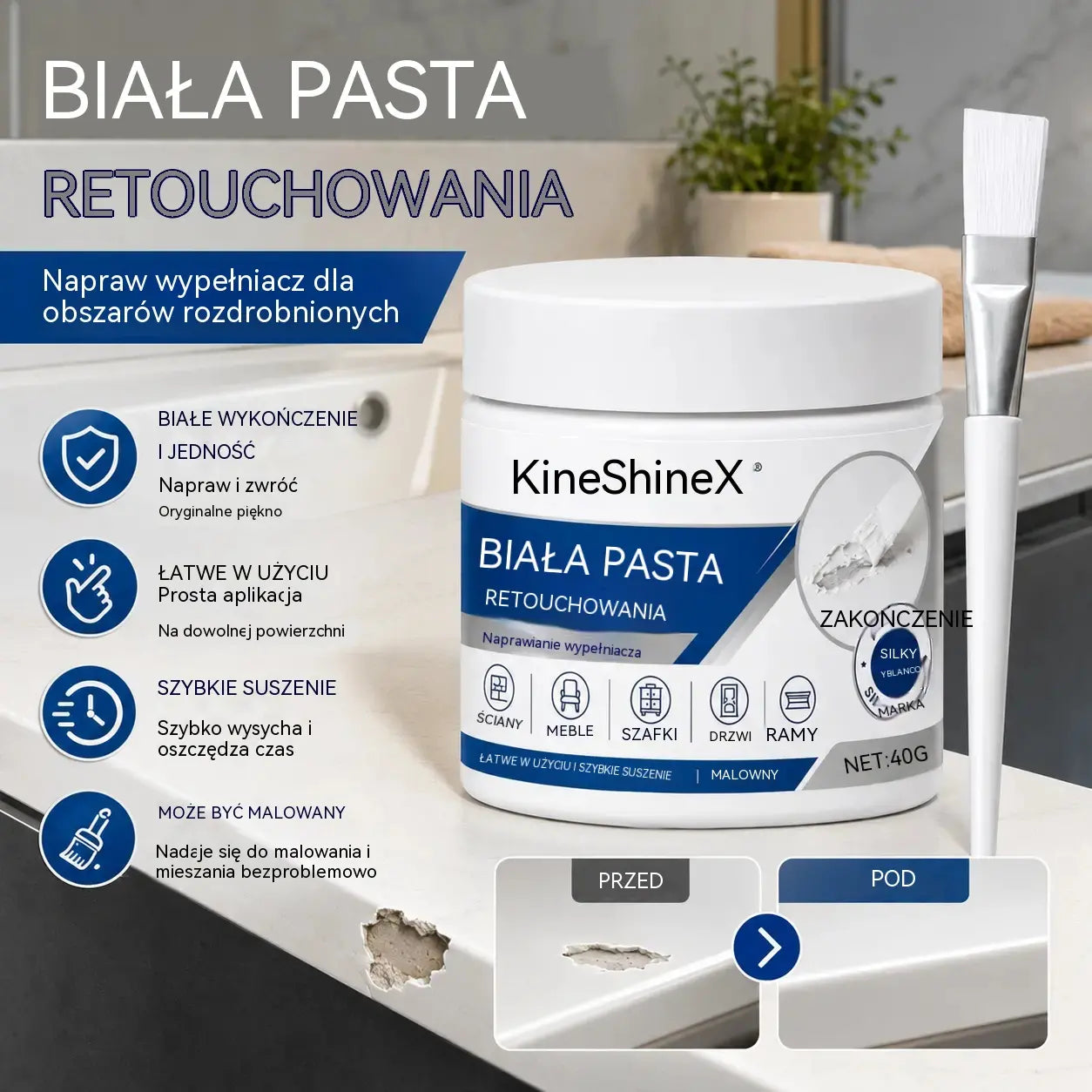 🧹🏠【Kup 1, drugi gratis】Biała pasta do naprawy mebli z pędzelkiem