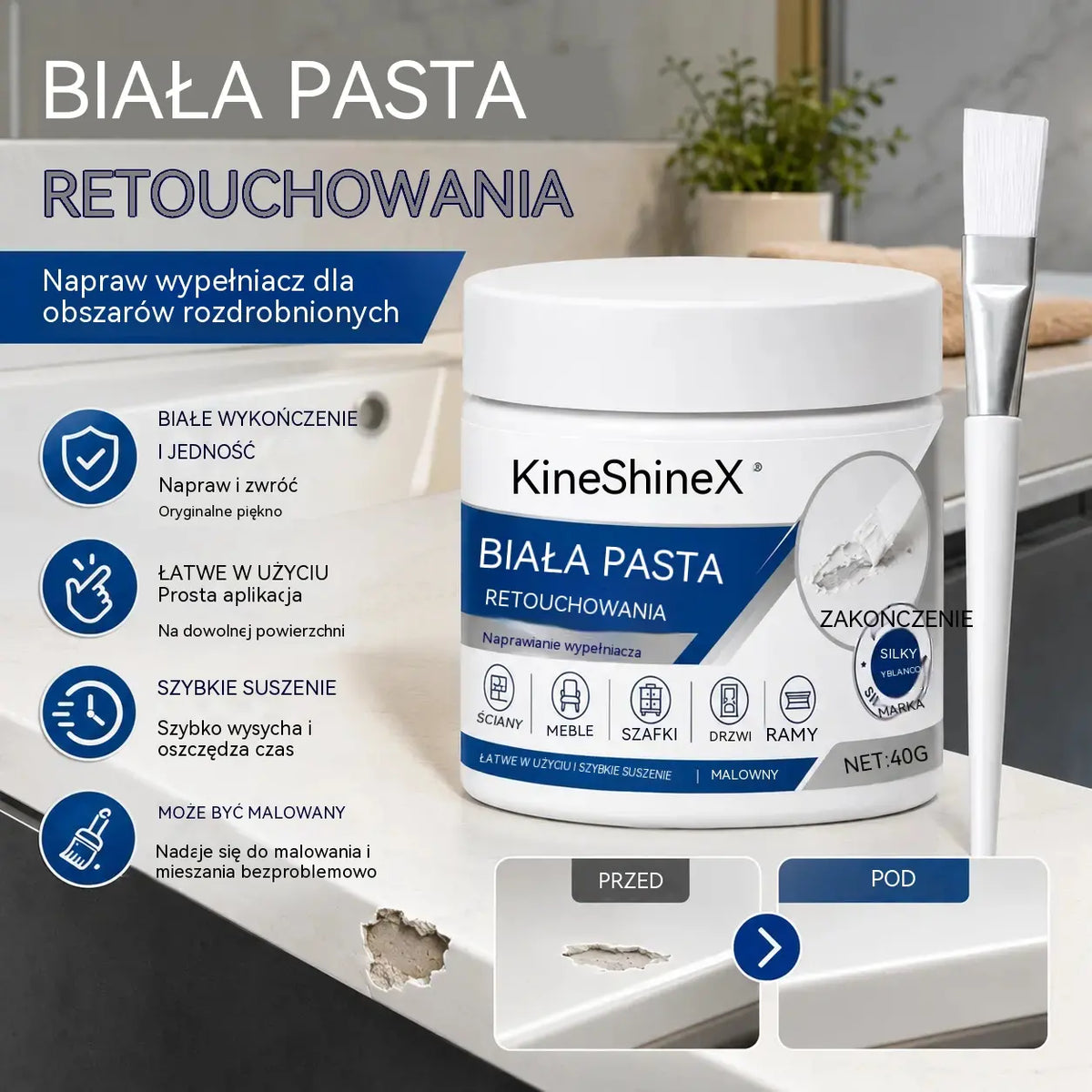 🧹🏠【Kup 1, drugi gratis】Biała pasta do naprawy mebli z pędzelkiem
