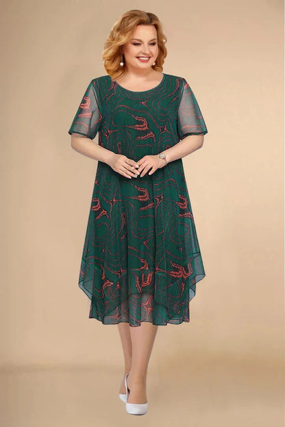 🌺【L-5XL】Krótka sukienka midi w kwiaty z krótkim rękawem