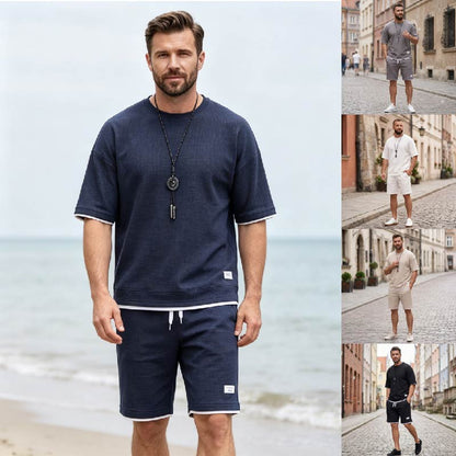 🔥😎【Nowość!✨】【Koszulka + spodenki】Męski, oddychający zestaw sportowy, stylowy i swobodny, idealny na lato.
