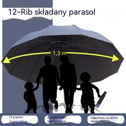 ☔ Składany parasol z 12 żebrami – wiatroodporny, wodoodporny i lekki; chroni przed deszczem i słońcem 🌞