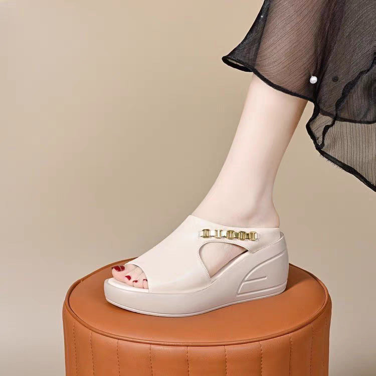 🥿【Zniżka ograniczona czasowo】【35-40】🔥Nowe damskie buty ze skóry naturalnej z grubą i miękką podeszwą, rzymskie buty plażowe