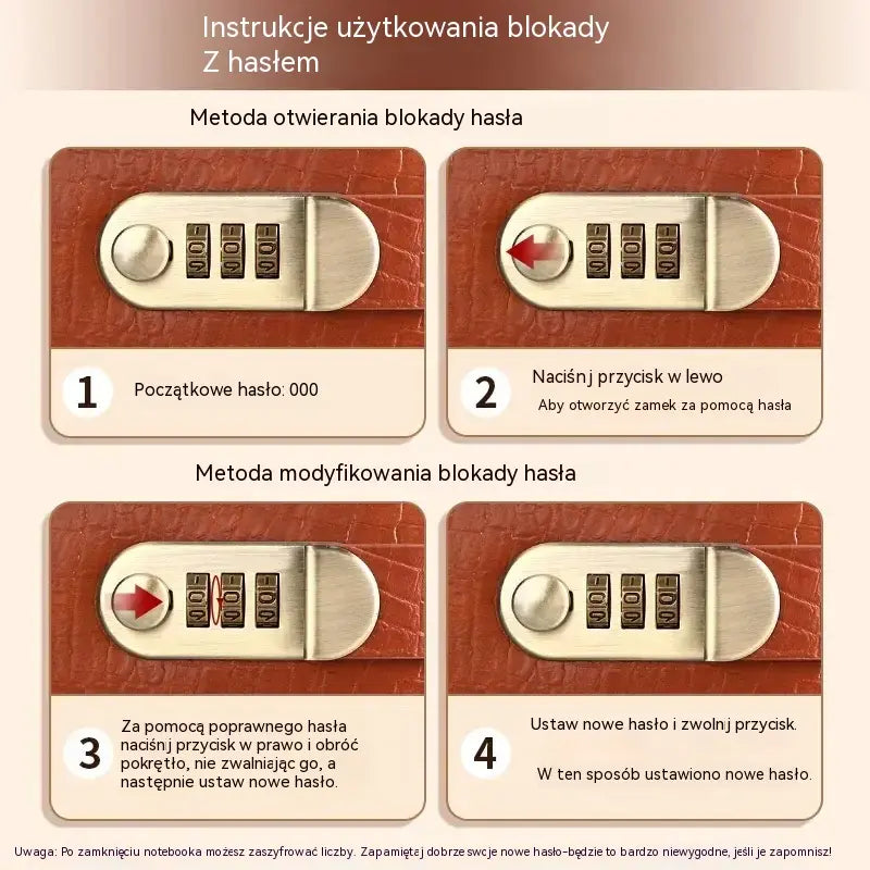 1 sztuka, 99 PLN 📓💰🔐 Notatnik zabezpieczony hasłem, służący do przechowywania czeków, gotówki, kart bankowych i różnego rodzaju paragonów.