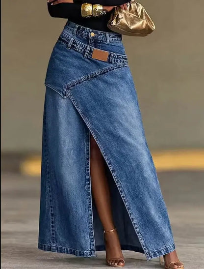 🥇【S-3XL】 Asymetryczna, warstwowa spódnica maxi z jeansu z rozcięciami, wysokim stanem i przetarciami w stylu vintage, doskonały wybór na co dzień.