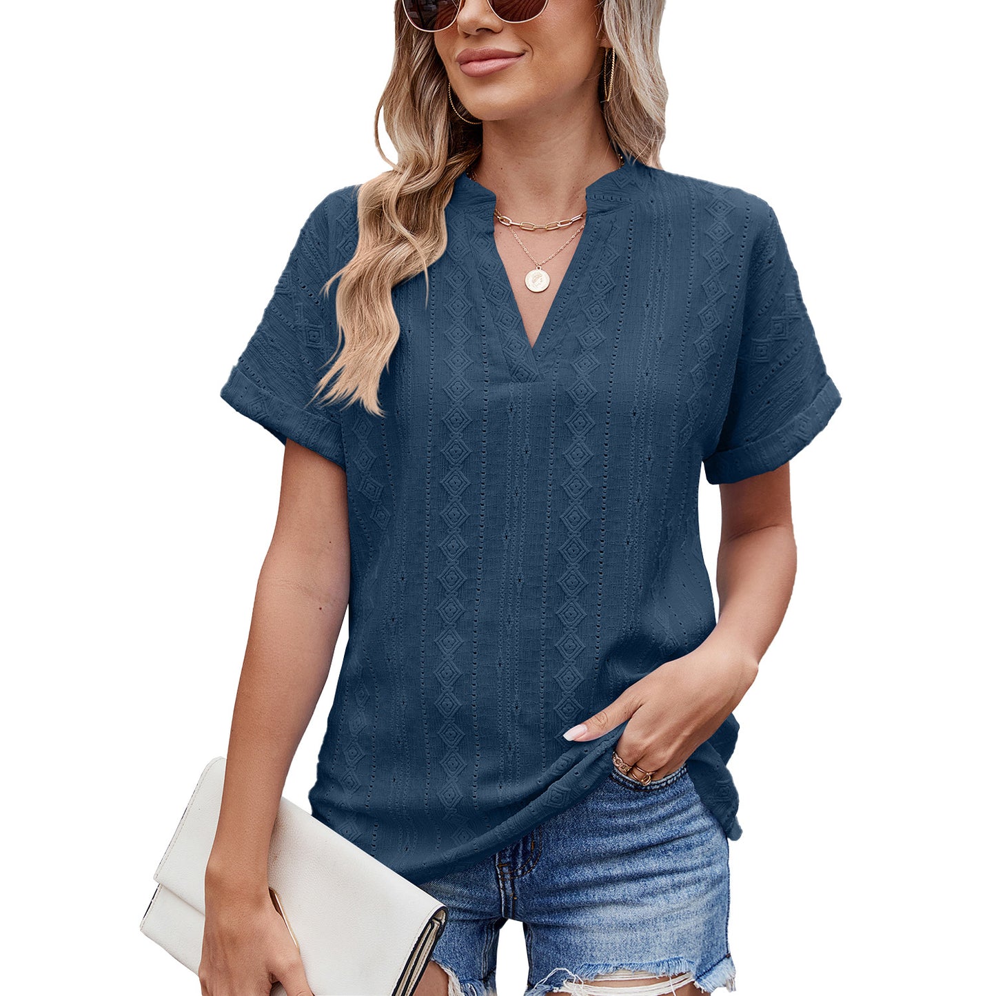 🔥【S-2XL】Damski luźny i przewiewny T-shirt z wycięciem przy dekolcie w serek