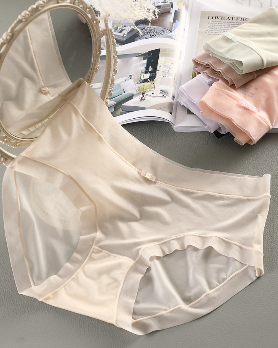 🔥【Paquete de 6】Ropa interior de seda helada de cintura alta y fina para mujer, 🎀seda helada acuosa, 🎀grosor tan fino como una mascarilla facial