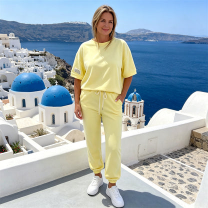 🔥【Zniżka ograniczona czasowo】【S-5XL】✨ Damski zestaw casualowy z jednolitym topem i spodniami
