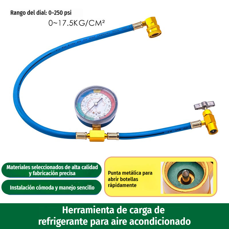 🔧❄️ Manguera de recarga de refrigerante AC R134a con manómetro – Antifugas, fácil de leer y compatible con coches, camiones o aire acondicionado doméstico – Recarga DIY segura 🚗👍