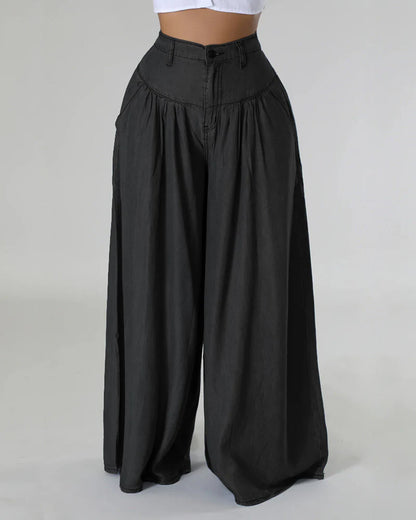 💥 Промоция 💥👖 [S-5XL] Широки дънки с джобове, едноцветни, широка кройка