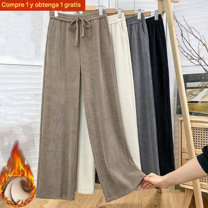 🔥 👖👖Nuevos pantalones casuales de terciopelo de pierna ancha para mujer, muy cómodos de llevar, de cintura alta con cordón y corte holgado.
