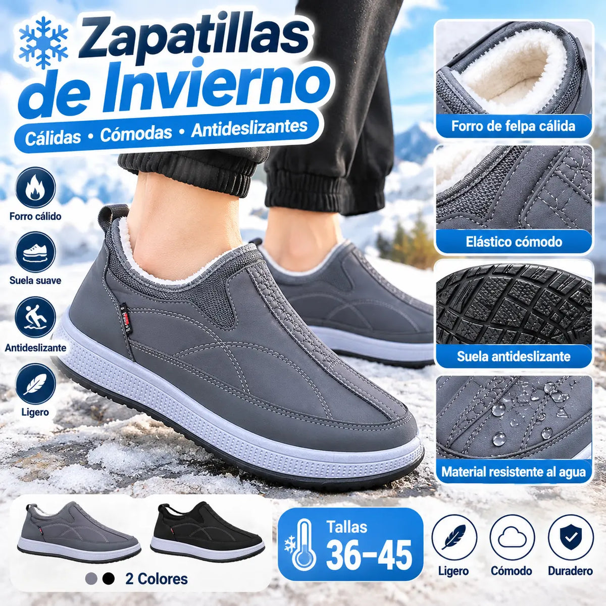 【38-45】 2026 nuevos zapatos de algodón cálidos engrosados de terciopelo para hombres de otoño e invierno