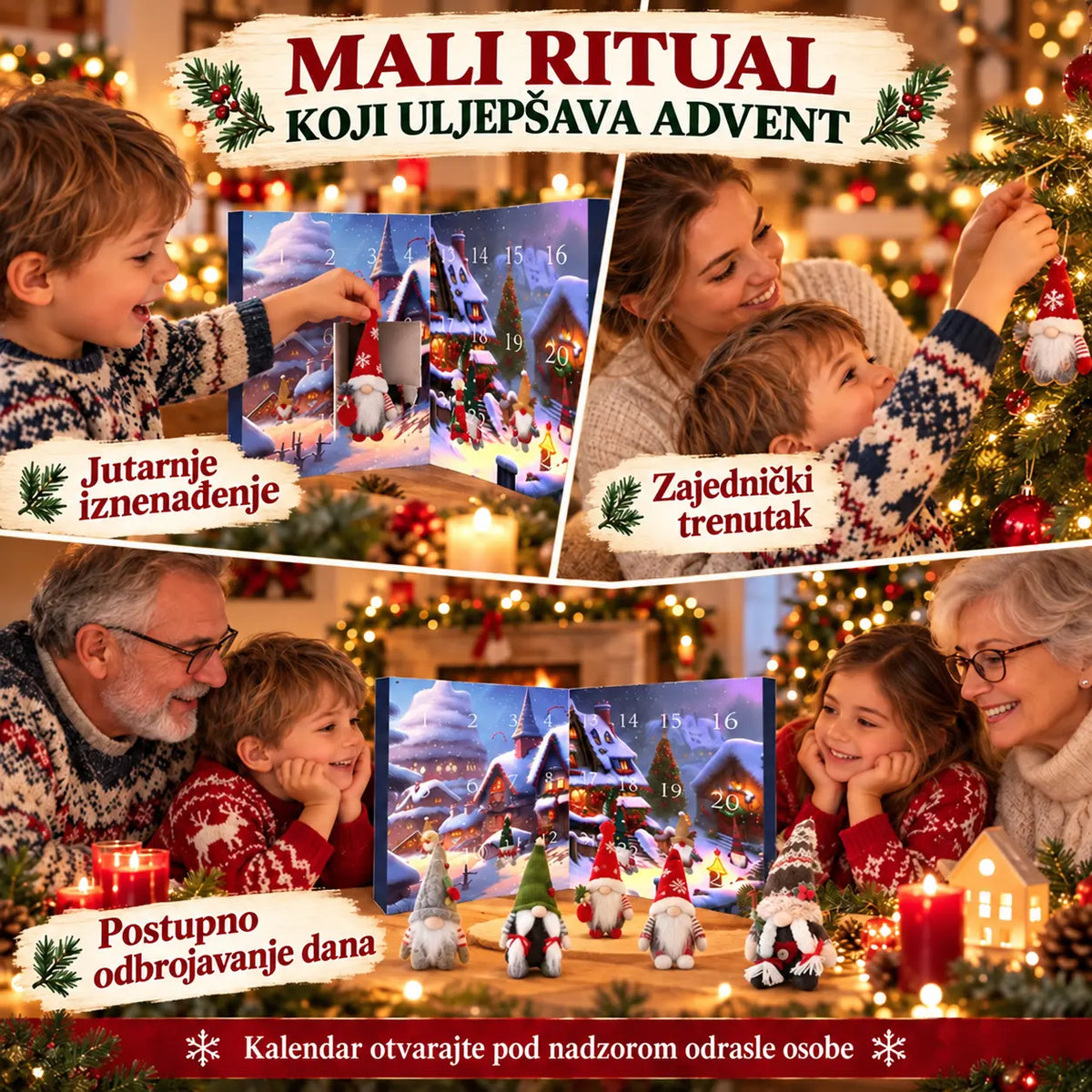 🎄🎅✨【1 set, 24 prozorčića】Adventski kalendar 2026. s patuljcima – 1 nasumični patuljak i 23 različite figure od PVC-a / pliša.